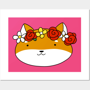 Flower Crown Shiba Face Posters and Art